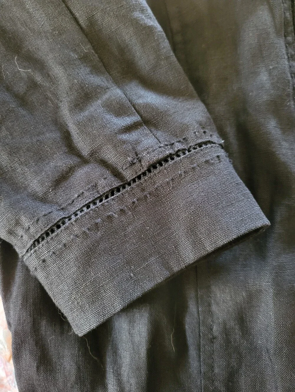 Eddie Bauer Black Linen Button Down Shirt With Eyelet Detail Women's Size M Tall